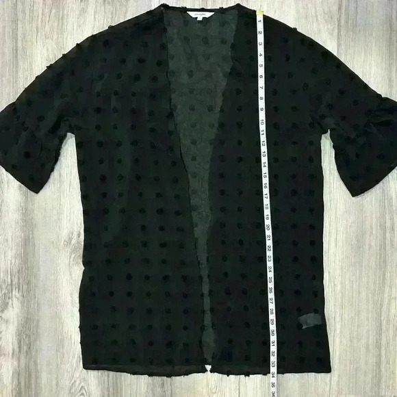 Amaryllis Black Swiss Dot Ruffle 3/4 Sleeve Sheer Open Flowy Cardigan Size M/L - Picture 3 of 8